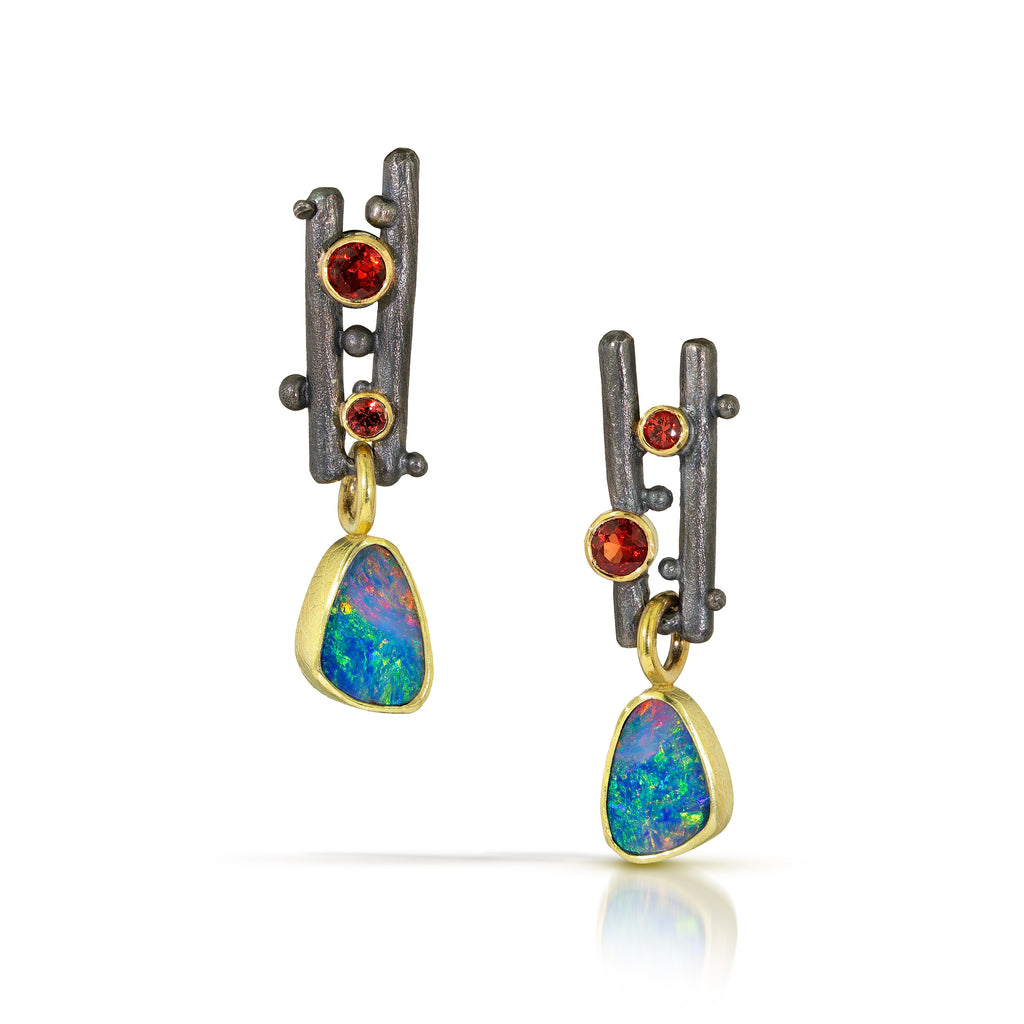 ★韓国人気★TATIANA★Opal Checkered One-Touch Earring Tatiana' Opal Earrings 14ct White Gold - Black Star Opal