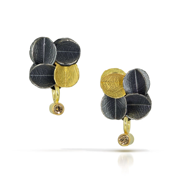 3/4 Cube Urban cluster earrings with gold barrel