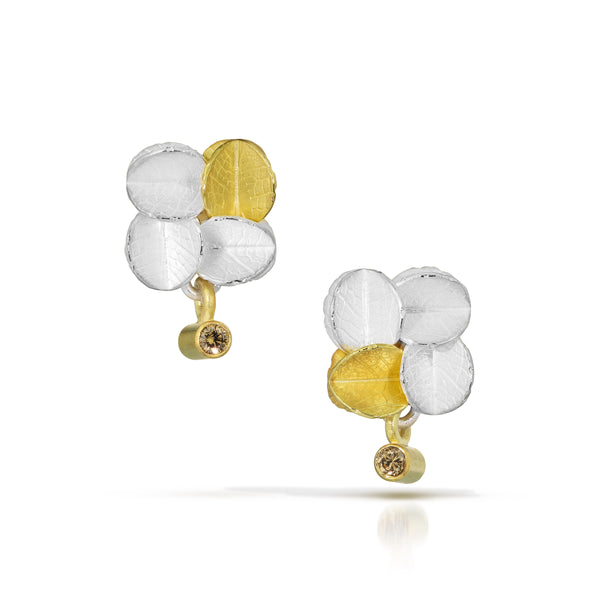 3/4 Cube Urban cluster earrings with gold barrel