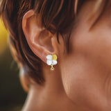 3/4 Cube Urban cluster earrings with gold barrel