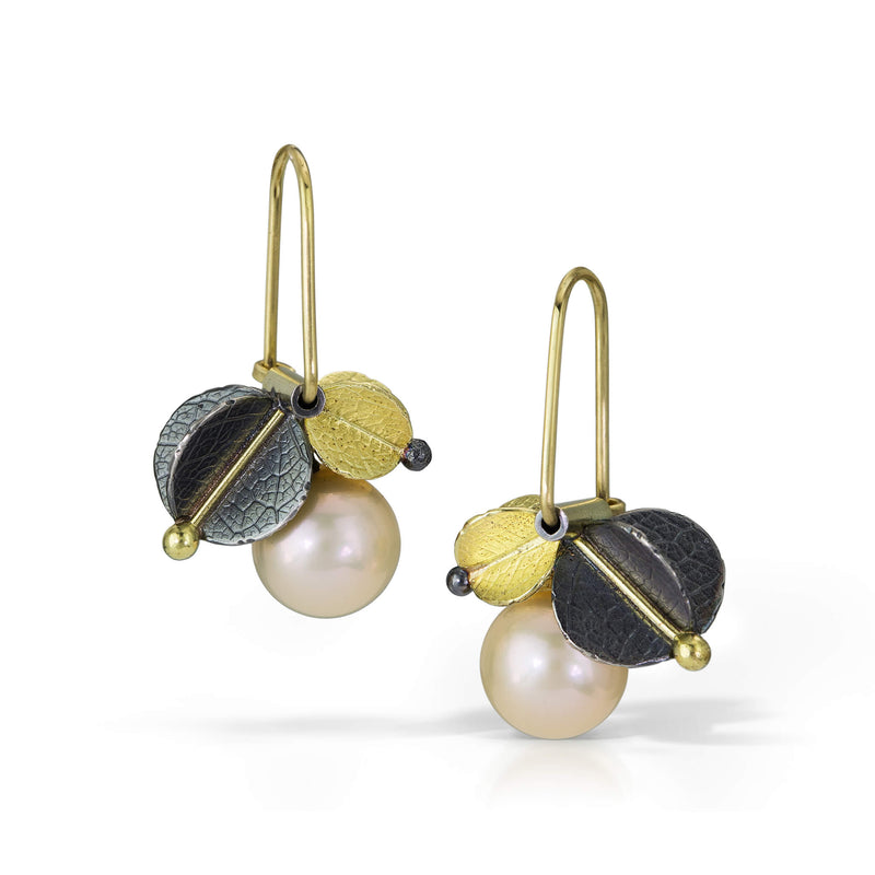Off ear Gold/silver Urban cluster earrings with Freshwater pearl