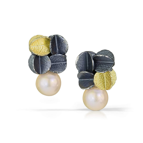 3/4 Cube Urban cluster earrings with Freshwater pearl
